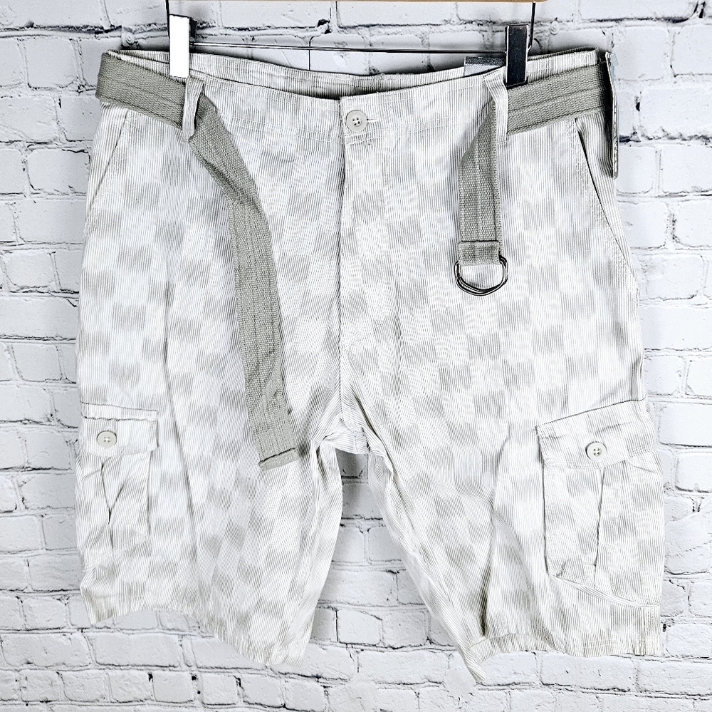 BURNSIDE | checkered pattern belted cotton cargo shorts